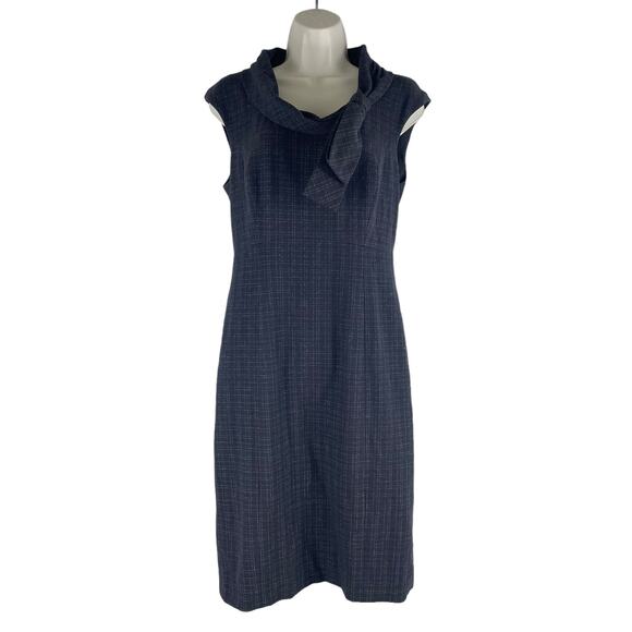 Classiques Entier Check Sheath Dress Bow Neck Gray Brown Size 6 - Picture 1 of 9